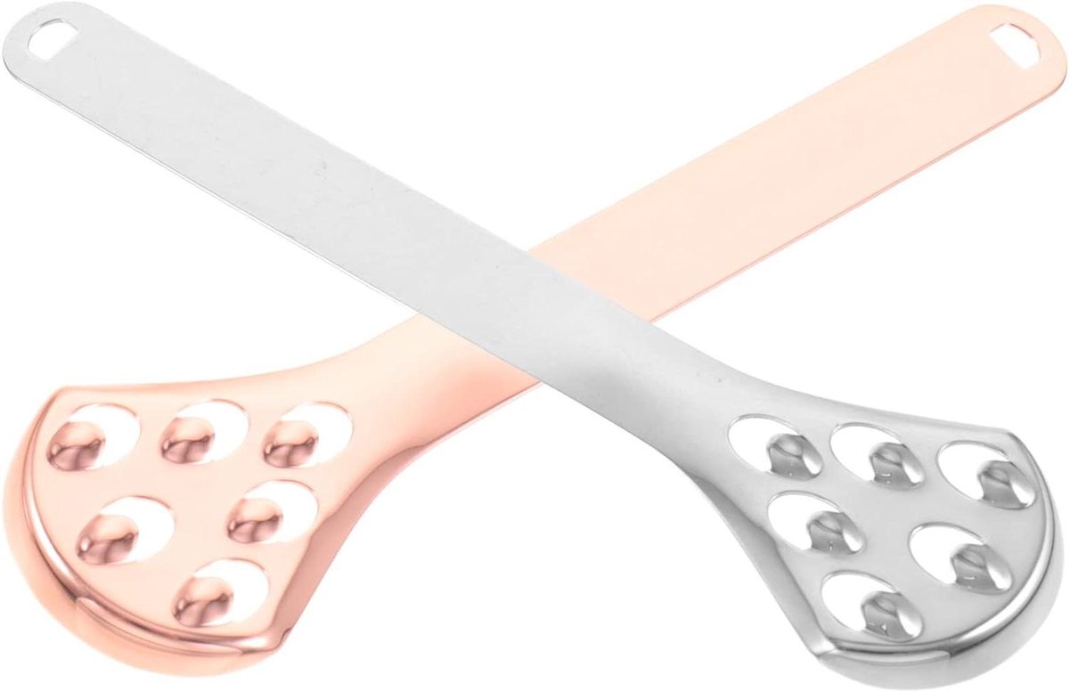 Tongschraper Set - Tongreiniger Mondverzorging - Slechte Adem Verwijderen - Ergonomisch Handvat 6 Gaten - 145 cm - Zilver Roségoud