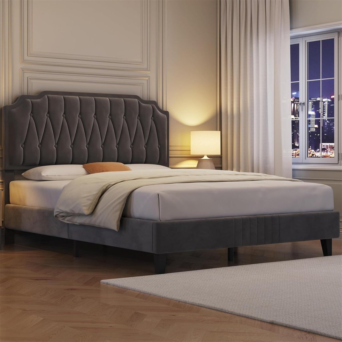Gestoffeerd tweepersoonsbed met verstelbaar hoofdeinde - 140 x 200 cm - Donkergrijs