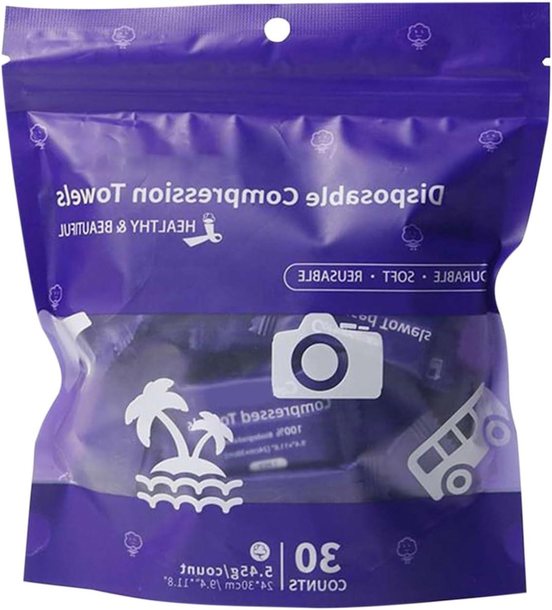 Gecomprimeerde doekjes - Wegwerphanddoekjes - Reizen en hygiëne - Direct watergeactiveerd - 30 stuks - Wit