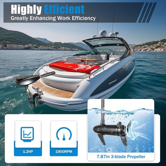 Elektrische Buitenboordmotor - Trolling Motor Boot - Vissen en Varen - 5 Vooruit 3 Achteruit - 36 kg Stuwkracht - Zwart — afbeelding 2