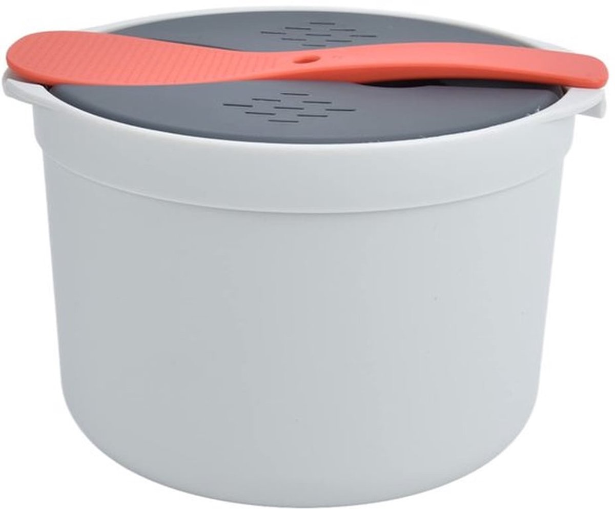 Magnetronrijstkoker, 2L magnetronrijst- en pastakoker, voedselveilig PP-materiaal, magnetronrijstkokerset met rijstlepel, deksel, zeef en stoomkoker (oranje)