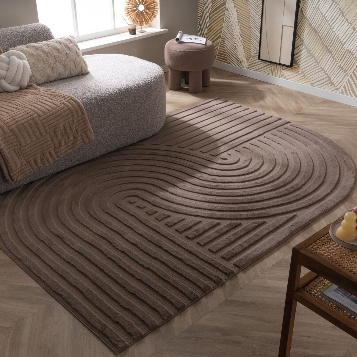 Fraai Organisch vloerkleed - Flowy Wavy Taupe - 120x170cm