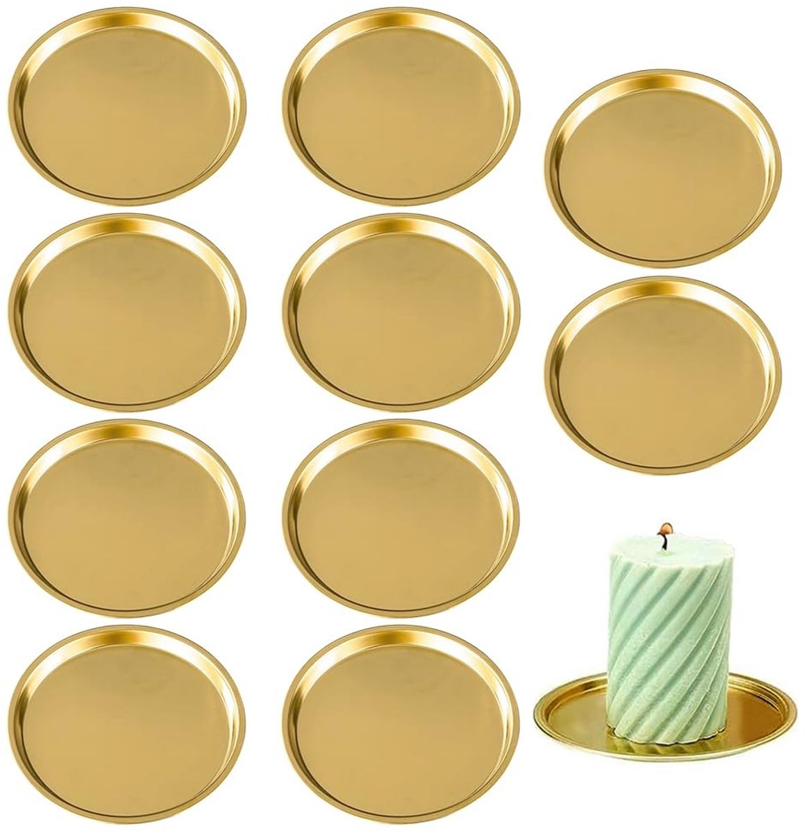 Kaarsenhouders - Retro gouden kandelaren - 10 stuks - 110 mm diameter - Tafeldecoratie - Geschikt voor bruiloften - Glazen onderzetters