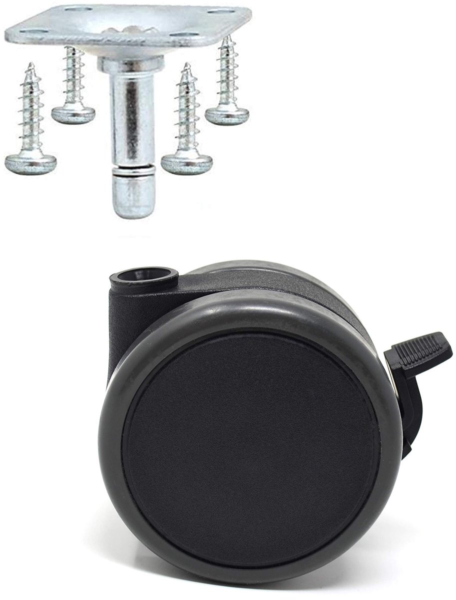 OmGoods - Dailygoody - Meubelwielen - Zwenkwielen met Rem - Universeel - Zwart - Draagvermogen 50 kg - Ideaal voor Kasten en Tafels - Ø 75 mm
