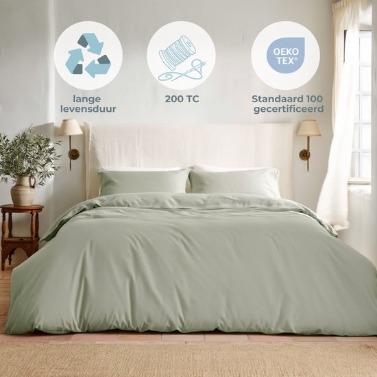 HUSH Living Dekbedovertrek percale - 100% katoen - 200TC - extra fris en koel - sterk en slijtvast - 240x220+20cm - lichtgroen — afbeelding 2