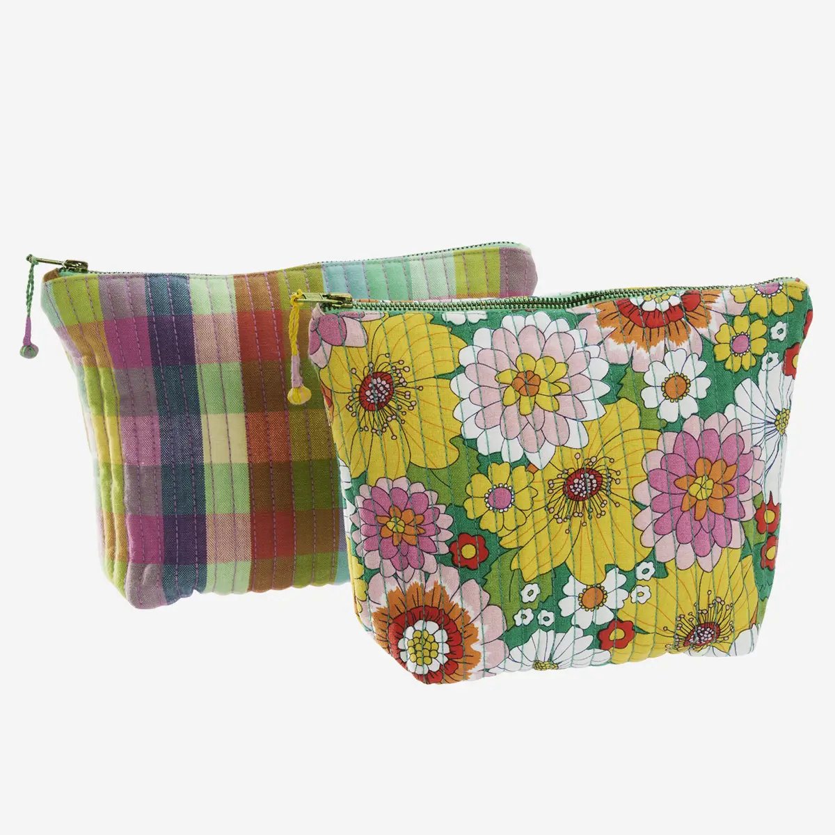 Madam Stoltz - gewatteerde toilettas blokprint - bloem- of ruitdesign