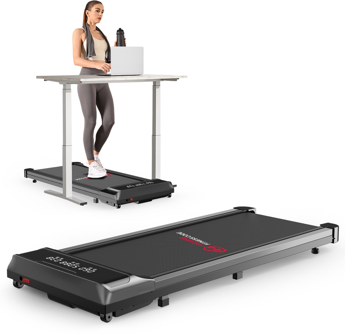 HOMEFITNESSCODE Draagbare loopband - 2 in 1 Stille Elektrische Loopband - loopkussen 1-10 km/u - 2,5 pk borstelloze motor - lcd-scherm - Zwart
