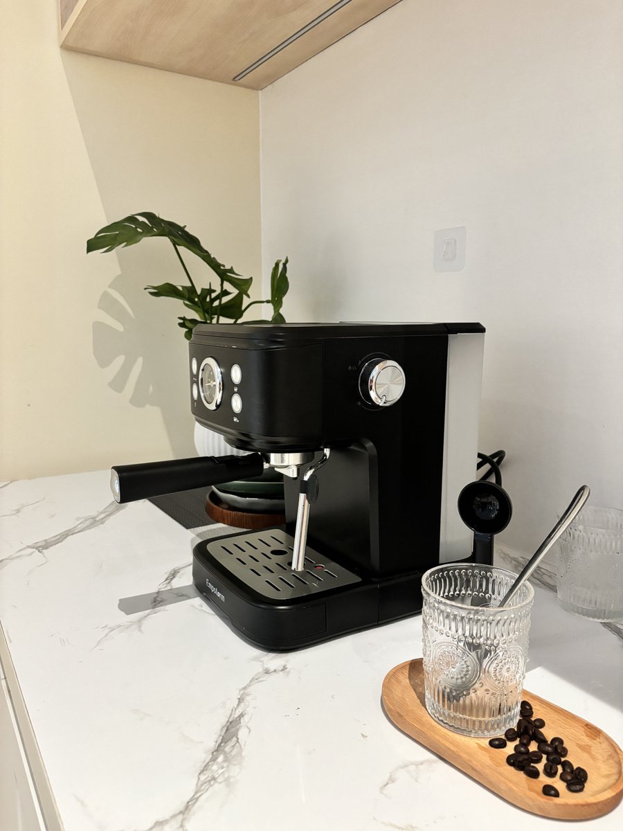 Empstorm EM‑04E Espressomachine 20Bar - 2-in-1 Capsule & Gemalen Koffie - PID Temperatuurregeling - 1,5L Watertank - RVS Filter- Warmhoudplateau - Thuis Kantoor Koffieapparaat Zwart — afbeelding 5