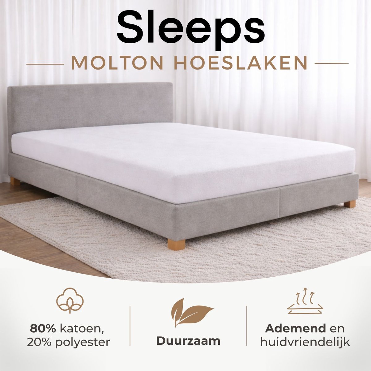 Sleeps Molton Hoeslaken Katoen Stretch - 180x200 cm - Matrasbeschermer