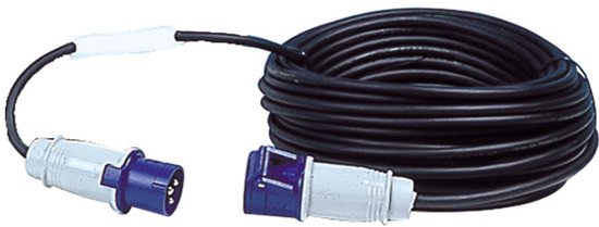Cordon d'extension CEE noir avec fiches bleues et blanches, 3 broches.