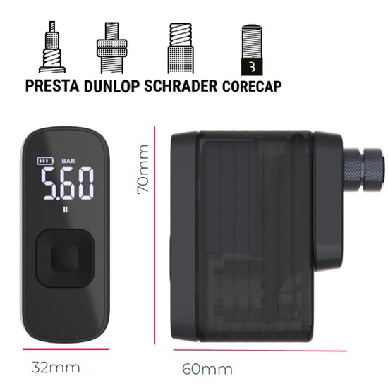 BBB Cycling BarBank Elektrische Fietspomp - 8 BAR / 120 PSI - Presets: MTB, Gravel & Racefiets - Super Compacte Bandenpomp Compressor - BMP-201 van BBB Cycling — afbeelding 5
