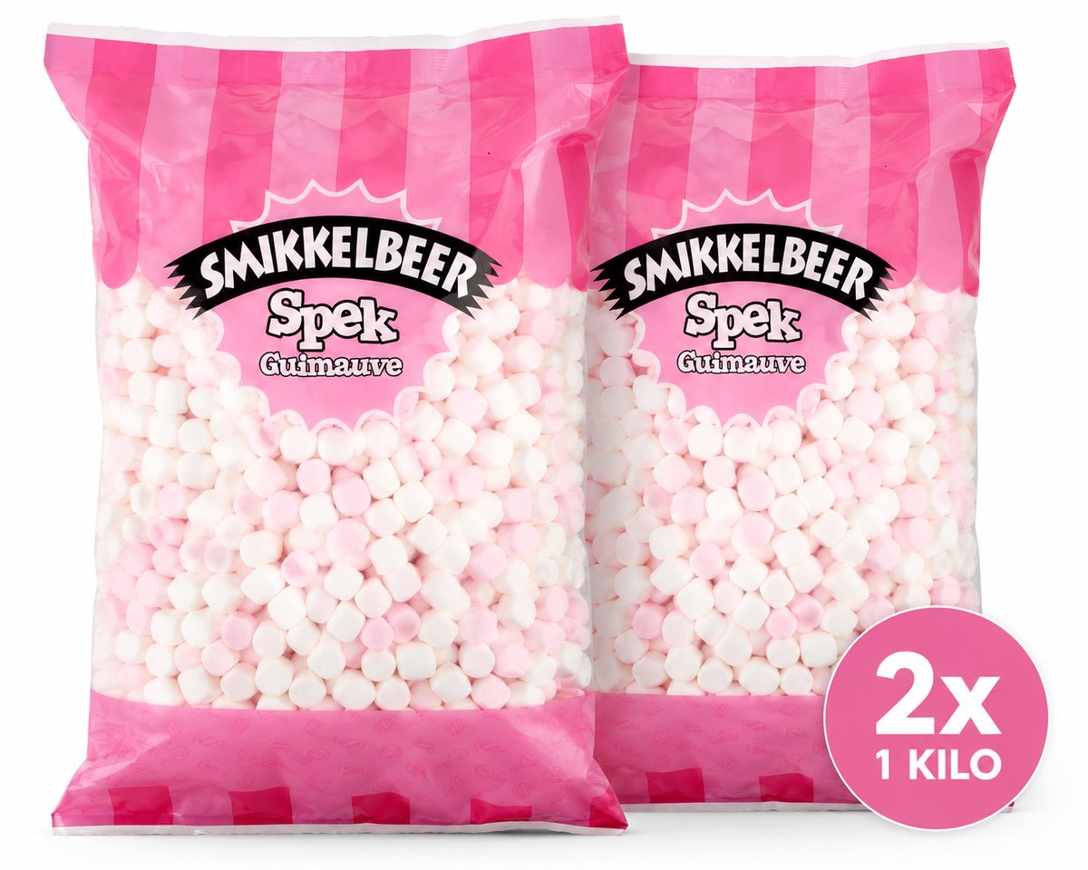 Smikkelbeer - Minimallows – Mini Marshmallows – 2x1 Kilo – Wit & Roze Spekjes