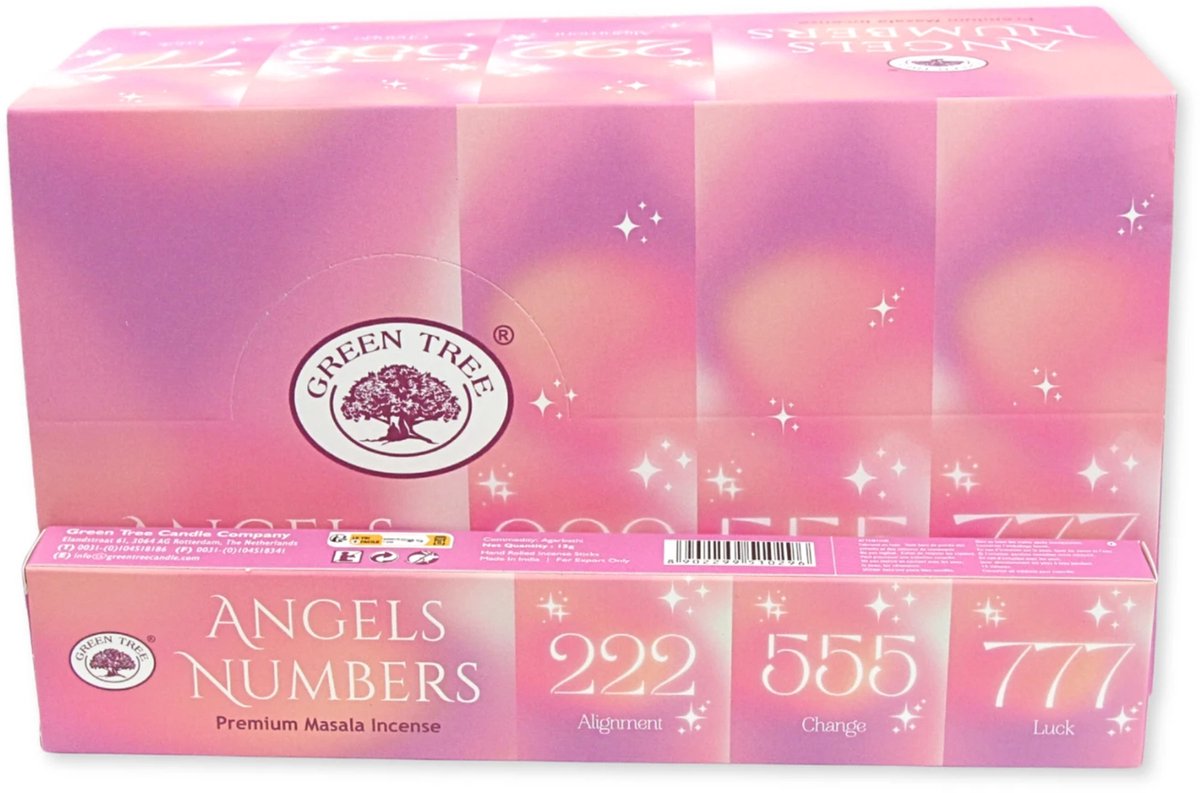 Ruben Robijn Green Tree Angels Numbers wierook 15 grams - Engelengetallen - doos van 12 st. Roze