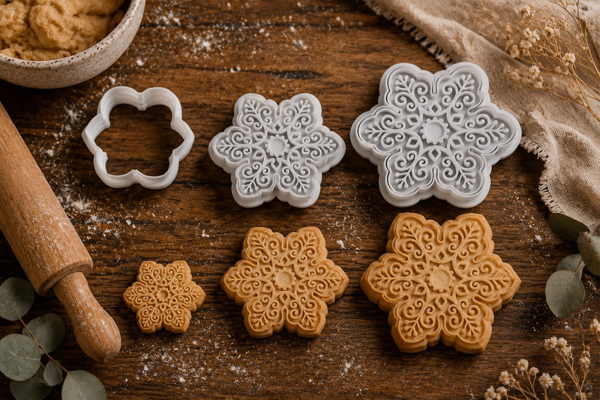 Skushy Sneeuwvlok Koekjesuitsteker – Uitsteekvorm Sneeuwvlok – Koekjesvorm Sneeuwvlok – Fondantvorm Sneeuwvlok – Kleisnijder Sneeuwvlok – Kerst Koekjesvorm – Set 3 Stuks