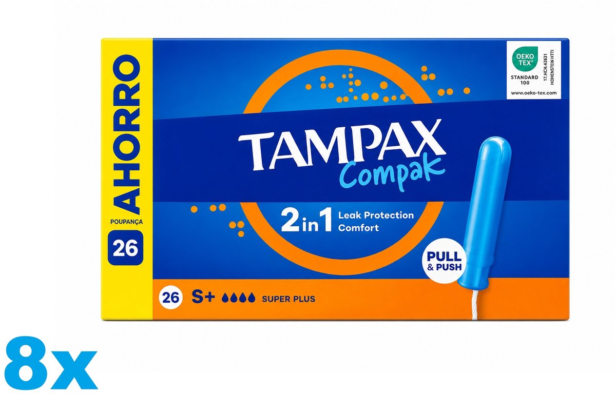Tampax Compak Super Plus - Tampons Met Inbrenghuls - Voordeelverpakking 8 x 26 stuks