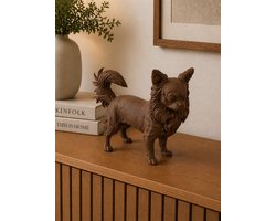 Langharige Chihuahua Hondenbeeld – Decoratief Beeldje | 3d geprint Bruin