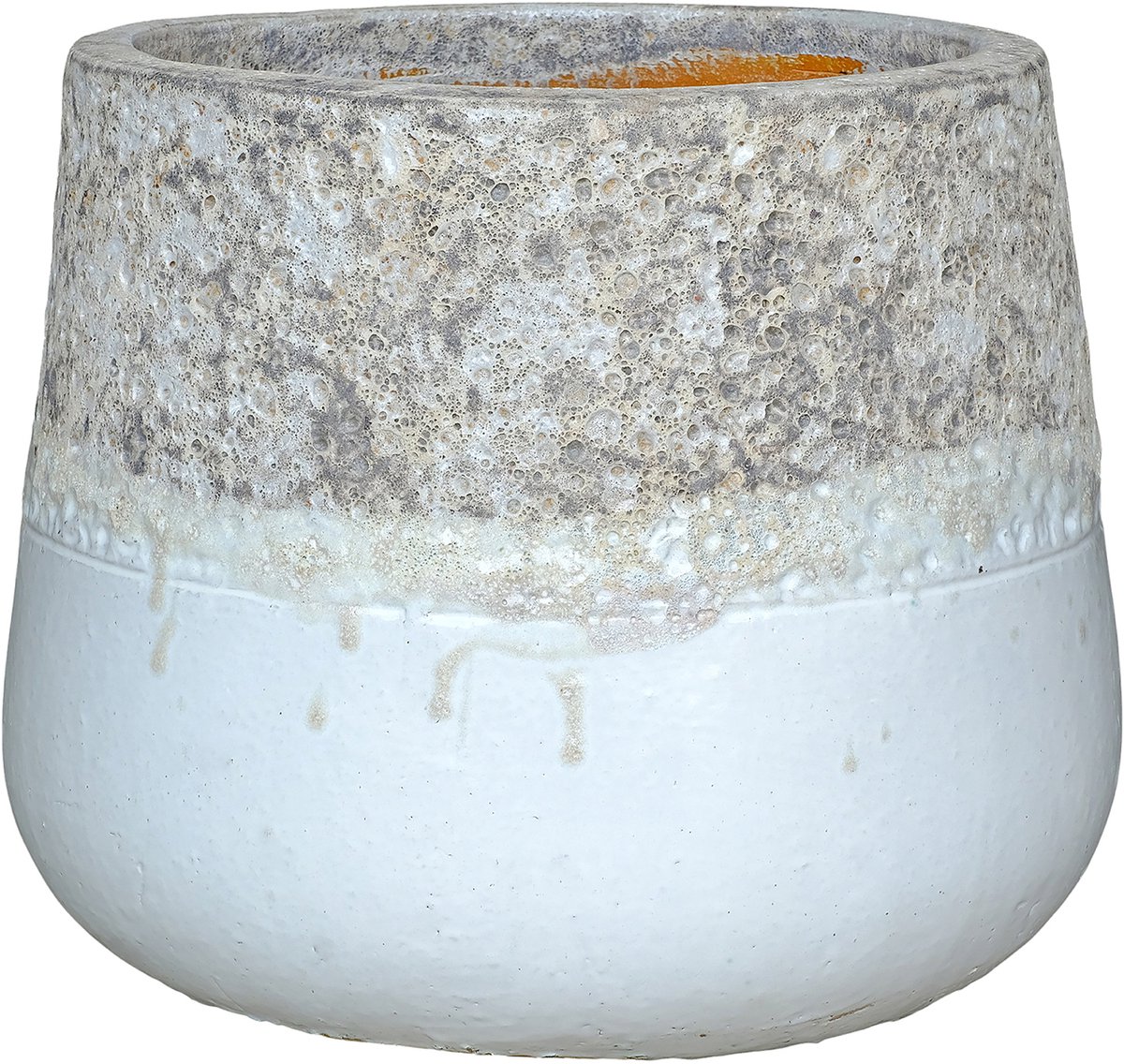 PTMD Lenz White Ceramic Pot Rough Top Border Round S