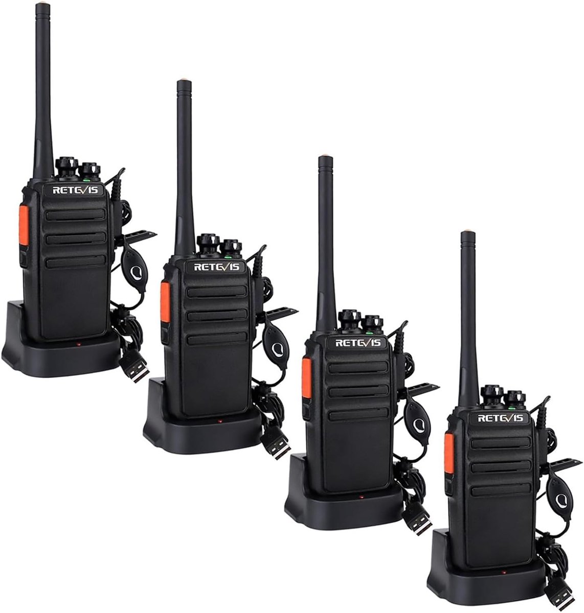 Retevis RT24 Portofoon Vergunningsvrije-16 Kanalen-PMR446 Walkie Talkies-CTCSS/DCS-VOX-Oplaadbaar Walkie Talkiemet Headset en USB-laadstation-Szkoły-ochrona-place budowy