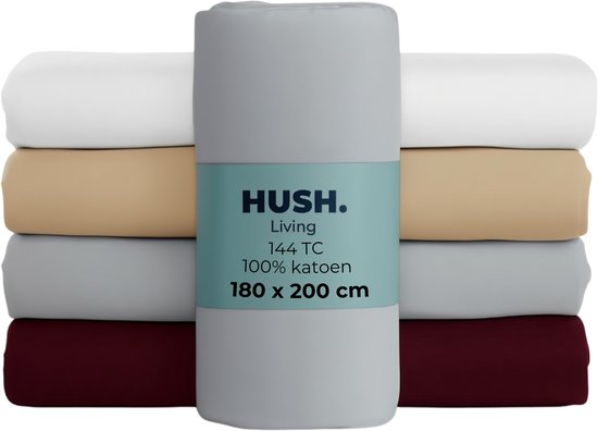 HUSH Living Hoeslaken 100% katoen, 144TC, soepel en ademend - elastiek rondom - 180x200+30cm - lichtgrijs