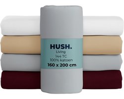 HUSH Living Hoeslaken 100% katoen, 144TC, soepel en ademend - elastiek rondom - 160x200+30cm - lichtgrijs