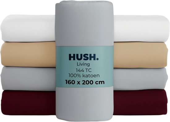 HUSH Living - Hoeslaken 160x200+30cm - 100% katoen, 144TC, soepel en ademend - elastiek rondom - lichtgrijs