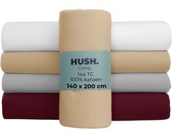 HUSH Living - Hoeslaken 140x200+30cm - 100% katoen, 144TC, soepel en ademend - elastiek rondom - zand