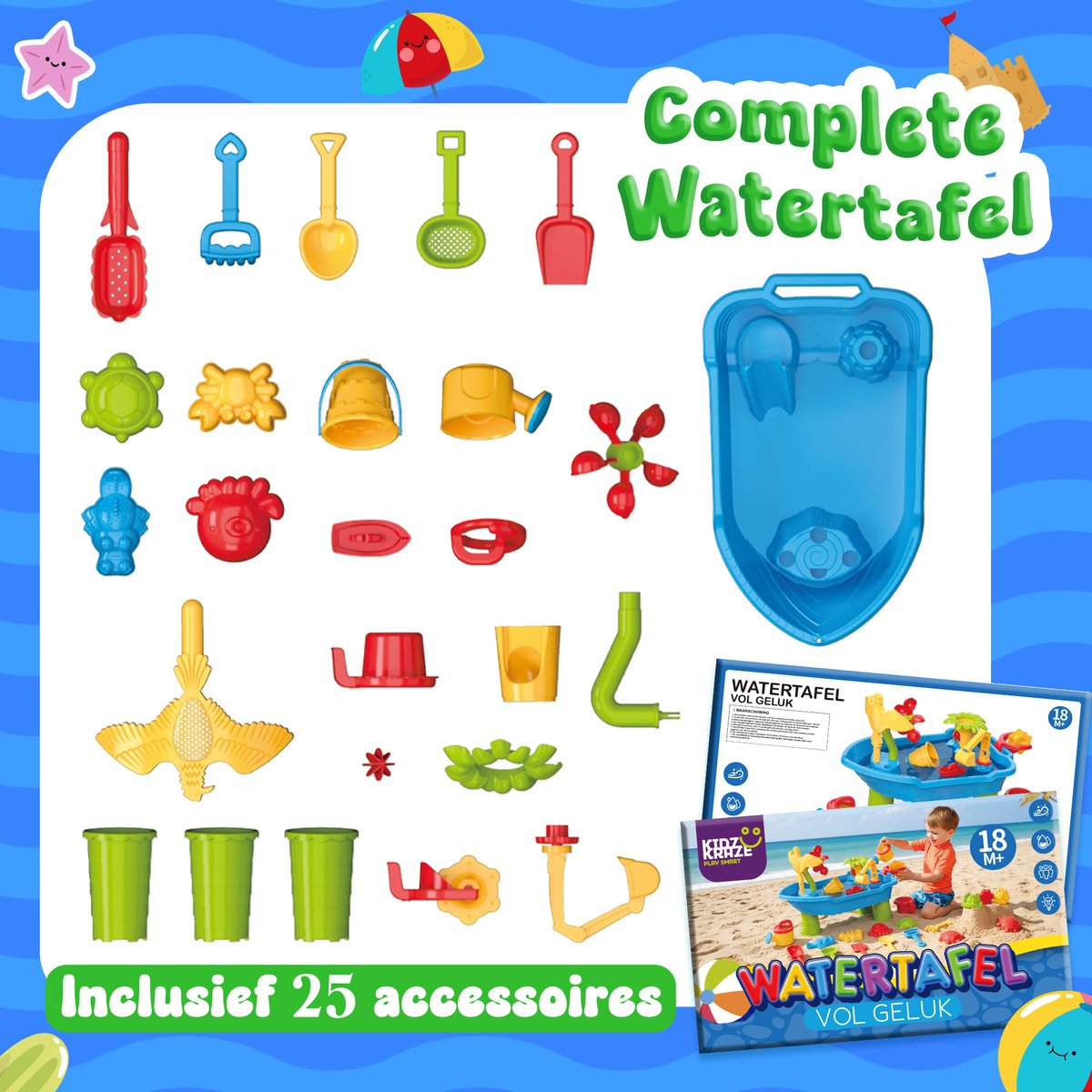 KidzKraze® Watertafel M - Buitenspeelgoed – Watertafel - Sensorisch Speelgoed - Activiteiten Tafel – Waterbaan - Zandtafel Voor Kinderen - Waterspeeltafel Speelgoed - Incl. Accessoires — afbeelding 4