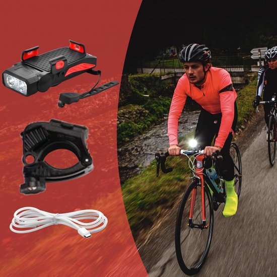 Fietslamp met Telefoonhouder - Fietsaccessoire Fietsverlichting - Veilig Fietsen - 130 dB Alarm - 16 x 12 x 6 cm — afbeelding 3