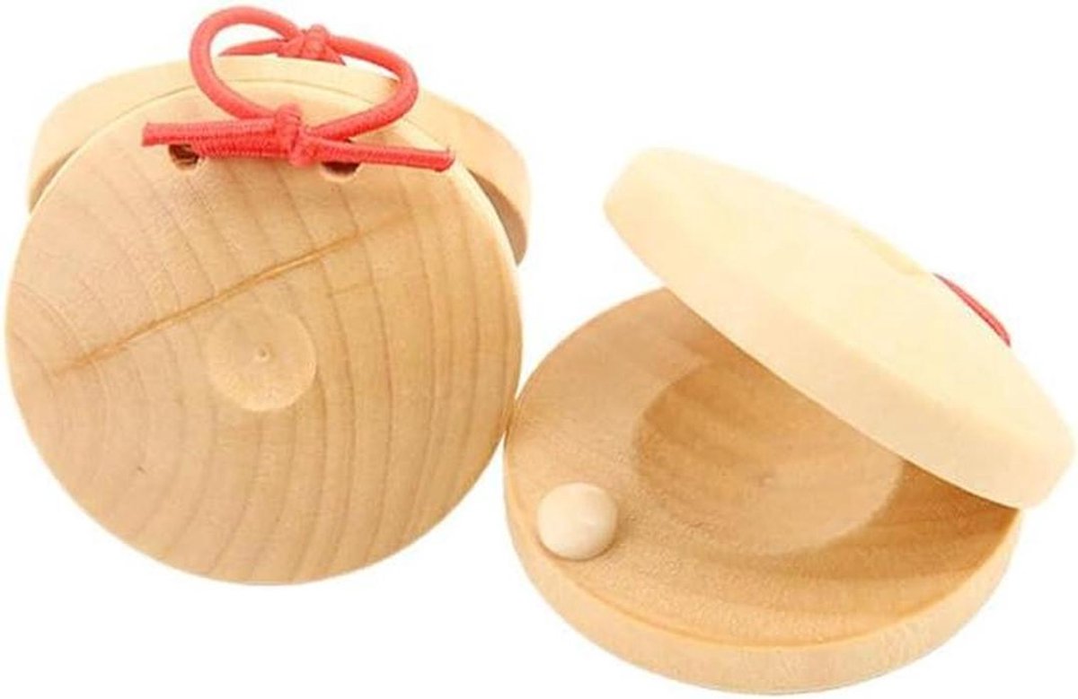 Houten Mini Castagnetten - Baby Muziek Speelgoed - Ontwikkeling Muziekperceptie - Handpercussie Instrument - 2 Stuks - Naturel