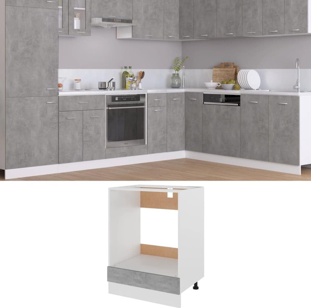 Ovenkast - Keukenkast Opslagkast - Keuken organiseren - Met één plank - 60x46x815 cm - Beton grijs