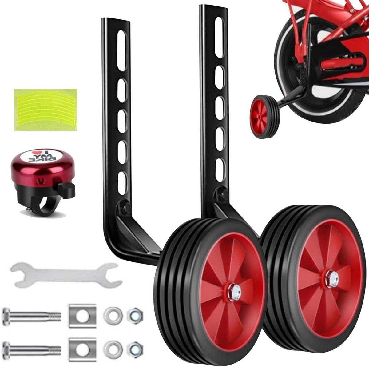 Zijwieltjes Fiets Oefenwielen Kinderfiets Leren Fietsen Verstelbare Stabiliteit 12-20 Inch Rood