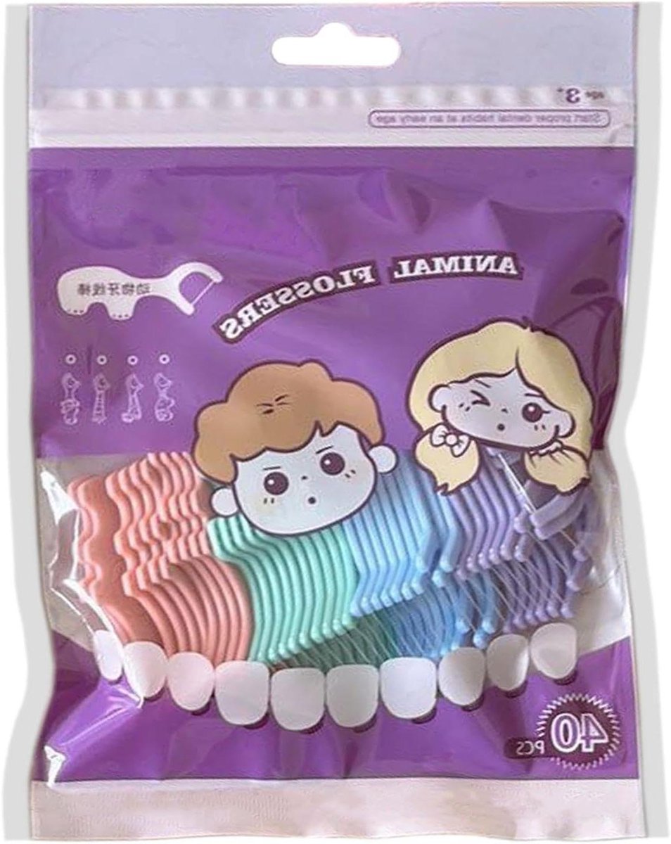 Floss stokjes - Tandragers - Mondhygiëne - Kindvriendelijk ontwerp - 40 Stuks - Multicolor