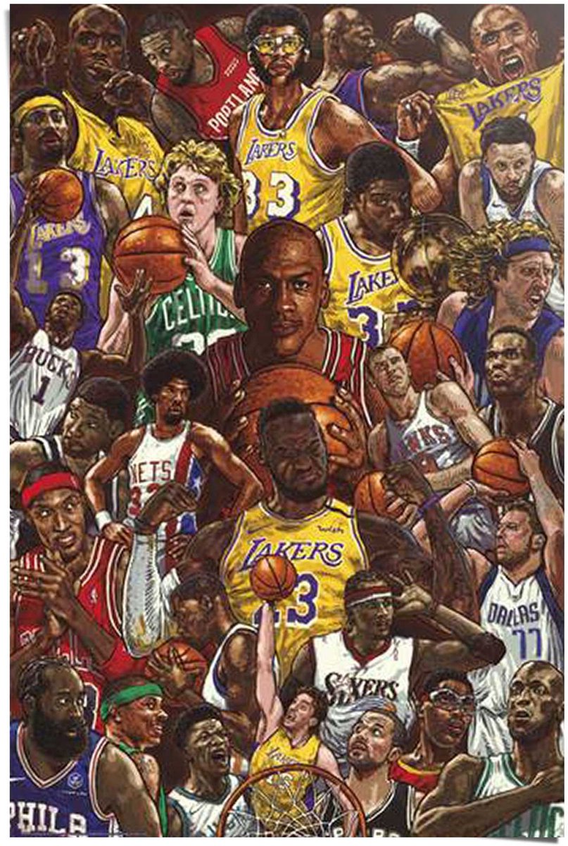 REINDERS Poster Basketbal legendes - 91,5 x 61 - Papier - REINDERS Bonte kleuren