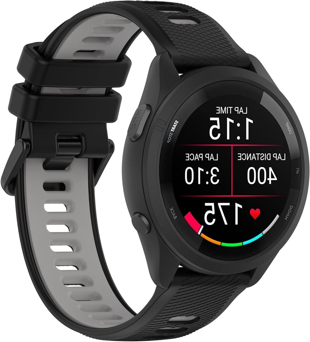 22mm Zwarte en Grijze Siliconen Sportband voor Garmin Forerunner en Venu Modellen, Duurzaam en Comfortabel, Ideaal voor Sport en Activiteiten