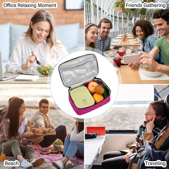 Geïsoleerde Lunchtas - Lunchbox Herbruikbaar - Maaltijd Meenemen - Voedseltemperatuur Behoud - 255 x 155 x 9 cm - Felroze Stippen — afbeelding 4