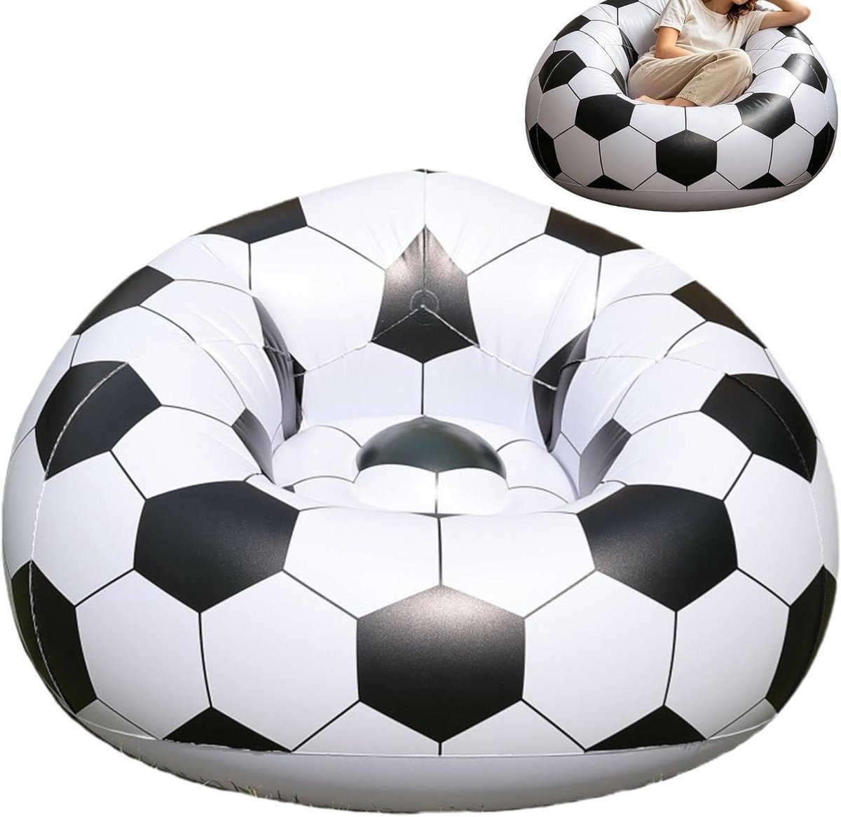 Opblaasbare Voetbalbank - Zitzak Stoel - Ontspannen Buiten - Voetbal Thema Design - 105x80 cm - Zwart en wit