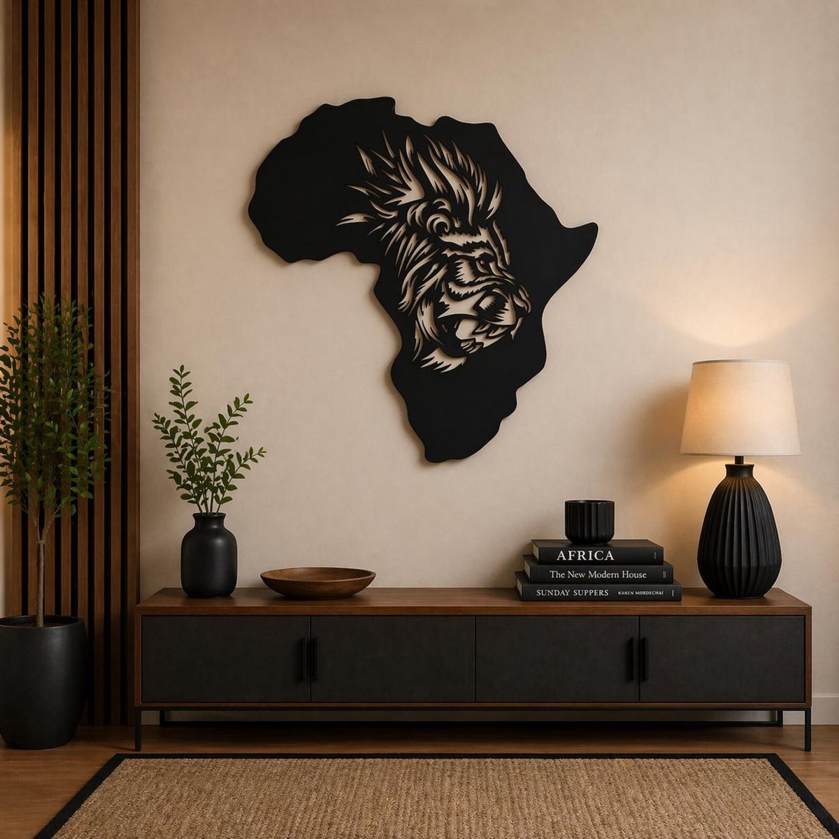 Afrika Wanddecoratie Gorilla 45x60 cm – Moderne Zwarte Muurdecoratie Afrika Design