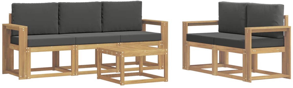 vidaXL Buiten - bank - set - 6 - st - 5-zits - Wit - en - antracietkleurig wit en antracietkleurig