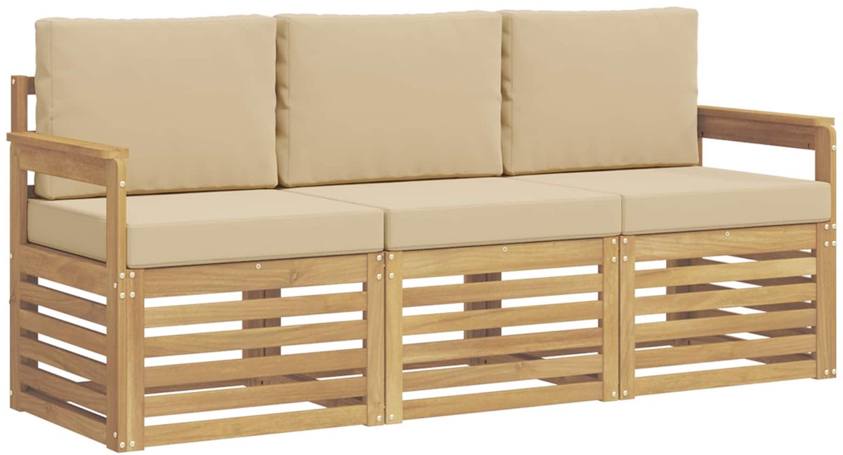 vidaXL Buiten - bank - set - 3 - st - 3-zits - Wit - en - Beige - Polyester Wit en Beige
