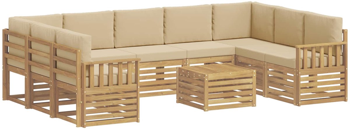 vidaXL Buiten - bank - set - 10 - st - 9-zits - Wit - En - Beige - Polyester Wit en Beige