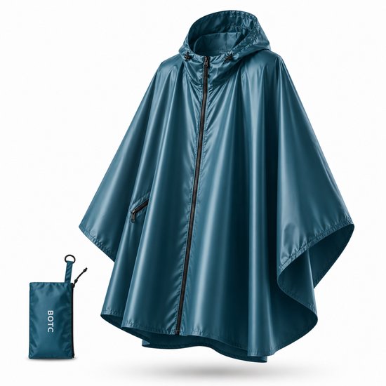 BOTC Poncho - Regenponcho Fiets Dames & Heren - Raincoat Heren - Fietsponcho Fiets - Unisex - Hood en Snap - Waterdicht - Donkerblauw