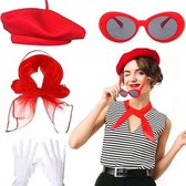 Vintage Franse accessoireset inclusief baret, sjaal, bril en handschoenen