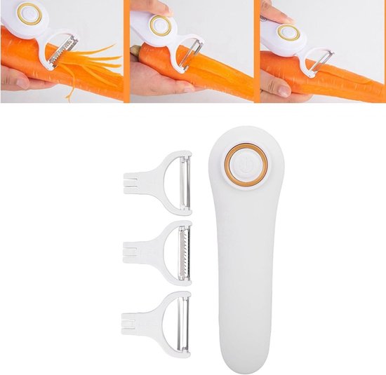 Draagbare elektrische schiller voor groenten en fruit - 3-in-1 set voor appels, aardappelen en komkommers, ideaal keukengerei voor efficiënt schillen en snijden — afbeelding 2