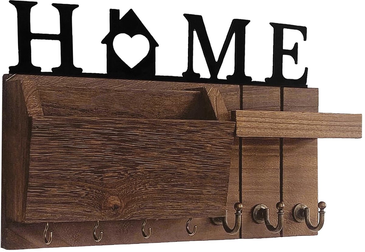 Dailygoods- Sleutelhanger - Wandbeugel met 7 haken - Houten Sleutelhanger - Ruimtebesparend - 37x24x7.5cm - Duurzaam materiaal - Sleutelhangerhouder