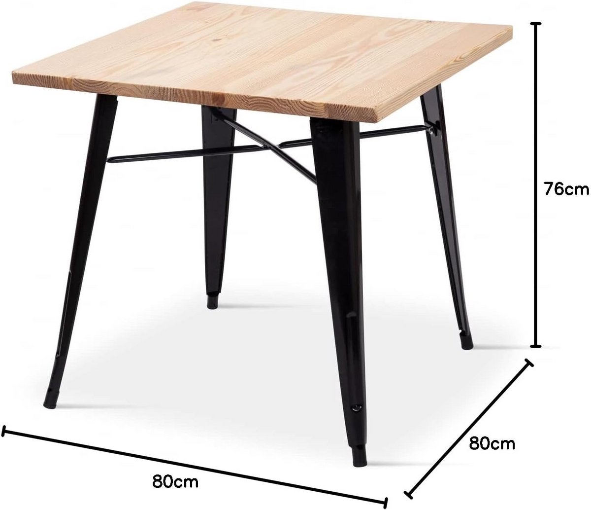 Eettafel Vierkant - Industriële Tafel - Samen Eten - Metaal en Hout - 80 x 80 cm - Natuurlijk