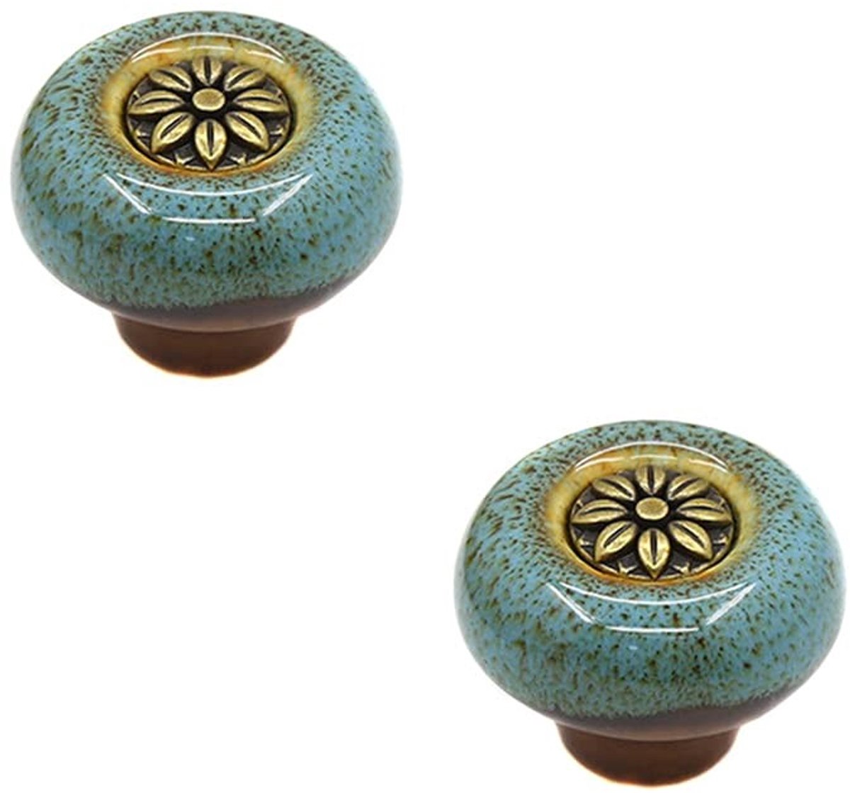 Dailygoods- Deurgreep Keramisch - Meubelgreep Retro - Kastdeurgreep - Deurknop Ronde - 2 Stuks - Zinklegering + Keramiek - Kastknop