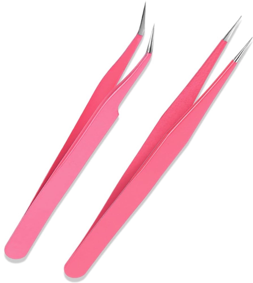 Dailygoods- Pincetten Set - Professionele RVS Wimperextensie Pincetten - Rechte/Gebogen Punt - Precisie Pincetten - Geschikt voor DIY Knutselen - 13,5/12,2 cm Lengte - Wimperpincet