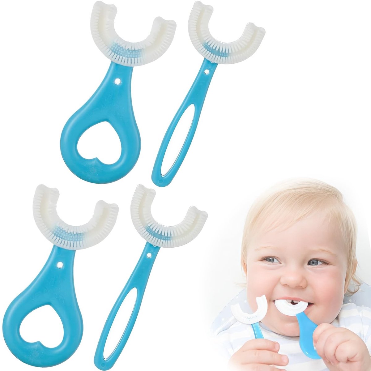 Dailygoods- Tandenborstel U-vormig - Kindertandenborstel - Siliconen - 360° Mondverzorging - Massage voor Tandvlees - Set van 4 Stuks