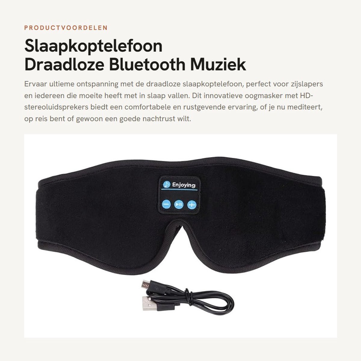 Dailygoods - Slaapkoptelefoon - Draadloze Bluetooth Muziek Oogmasker - HD-stereoluidsprekers - Geschikt voor Zijslapers - Ideaal voor Slapeloosheid en...