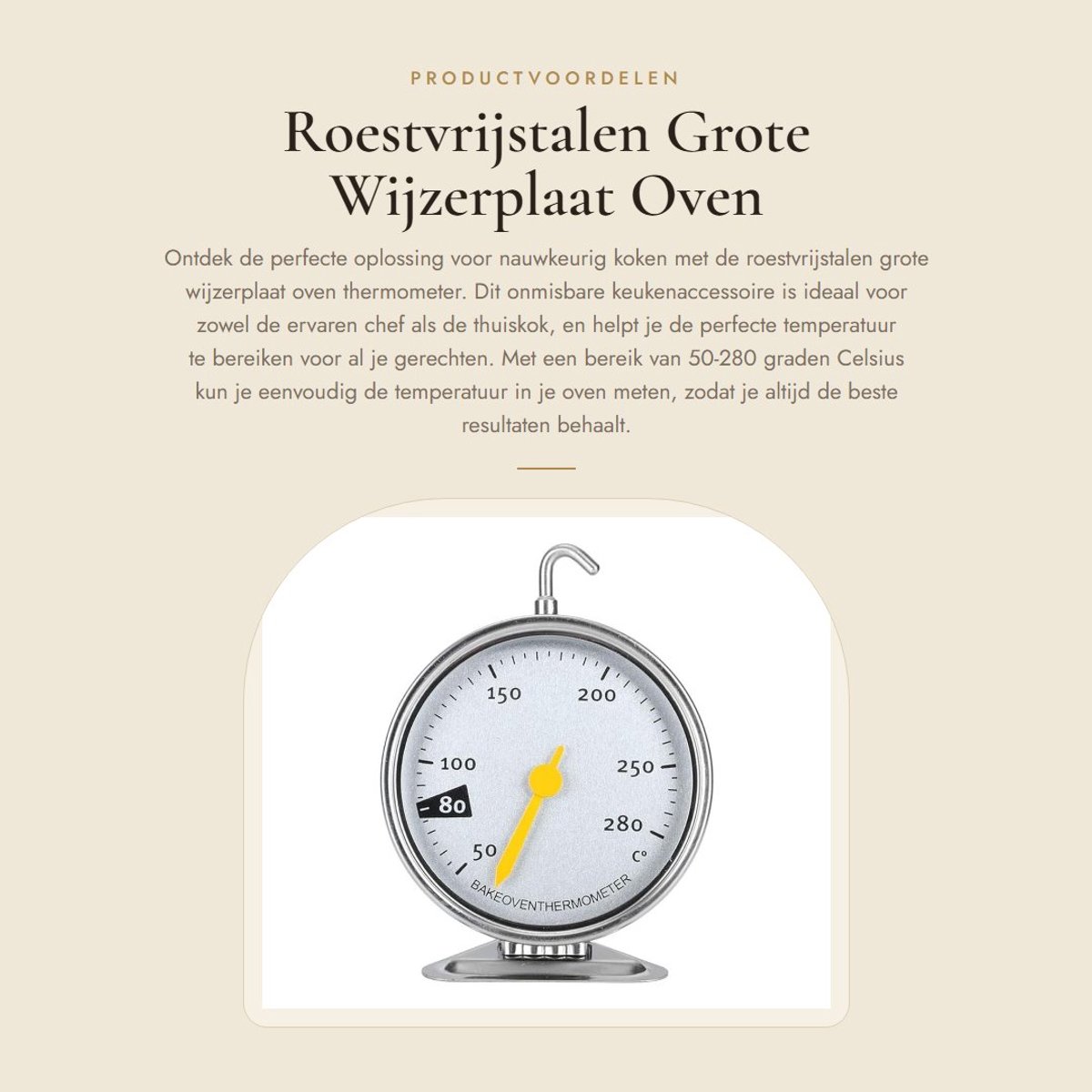 Dailygoods - Roestvrijstalen Grote Wijzerplaat Oven Thermometer - Keuken Koken Meten - Hittebestendig - Duurzaam Keuken Gereedschap - Nauwkeurig meten...